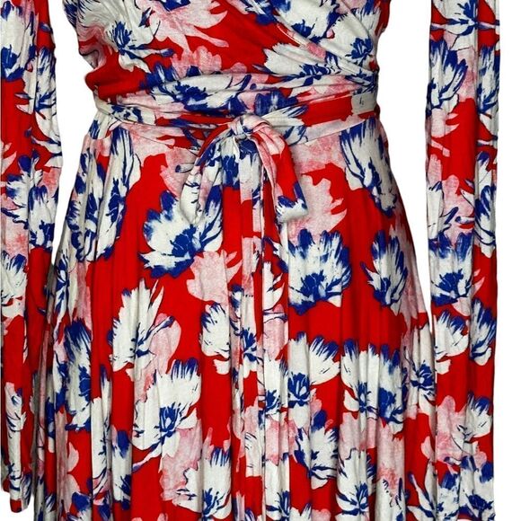 Yumi Kim Red Floral Running in Circles Midi Wrap Dress| Size S - Picture 5 of 8